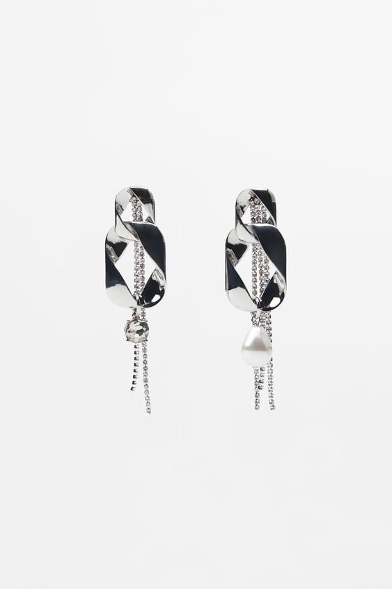 SHINY STONE EARRINGS WITH ARTIFICIAL PEARL